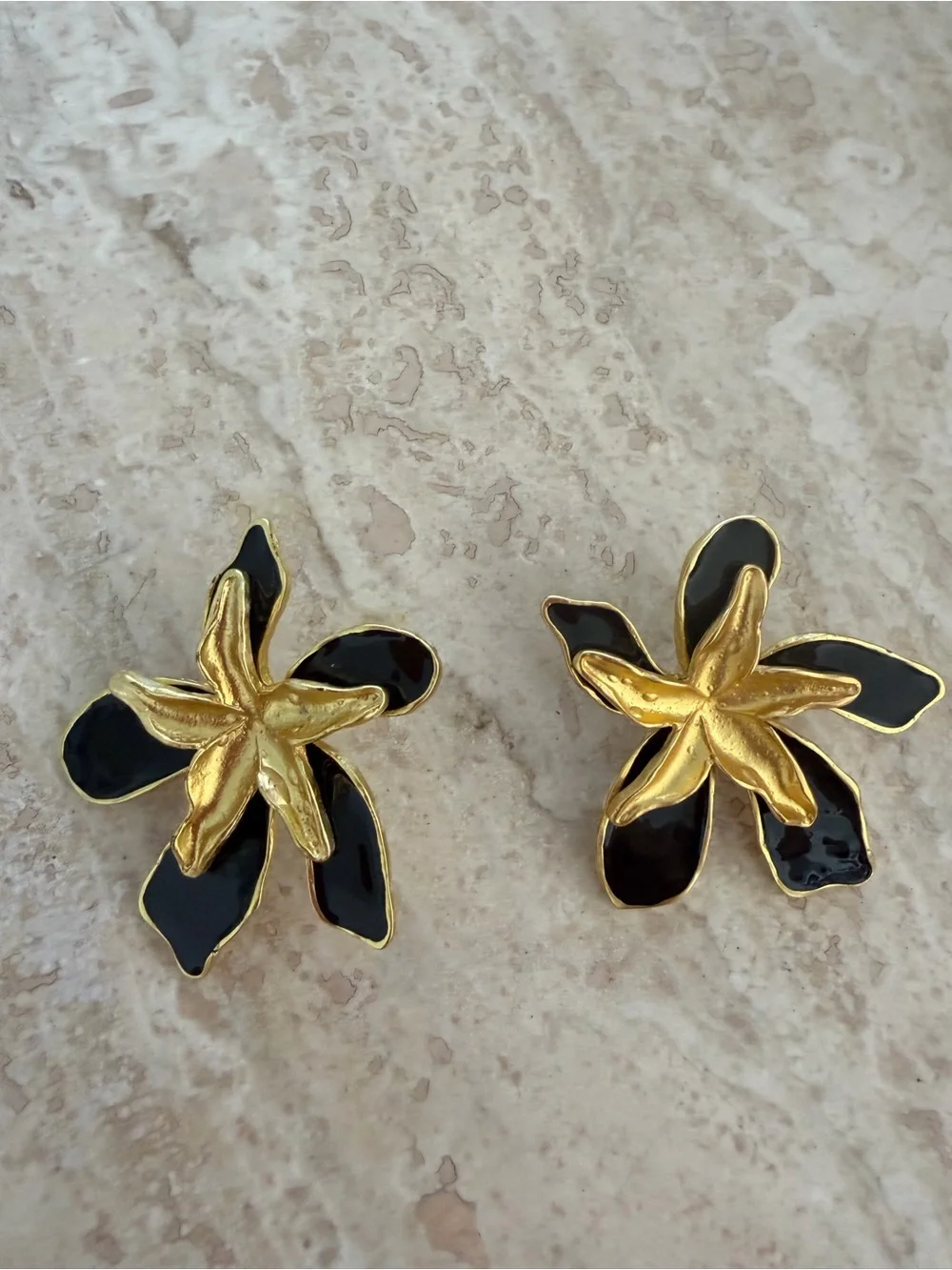 Gold and Black Flower Petal -post Earrings